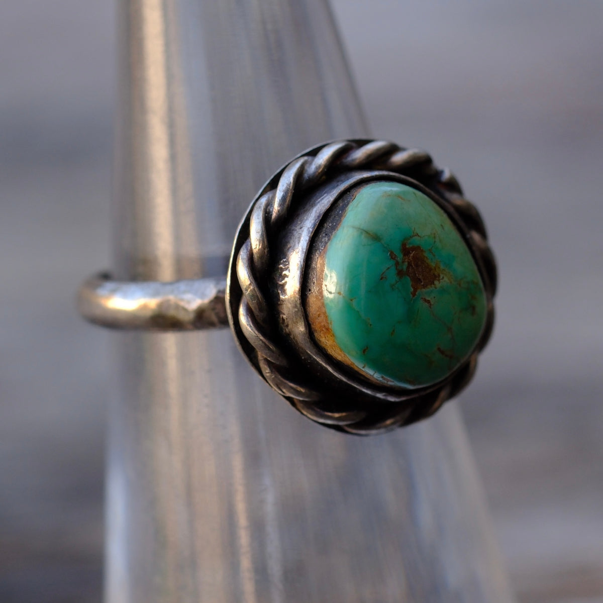 Vintage Sterling Turquoise Roper Ring 4.75