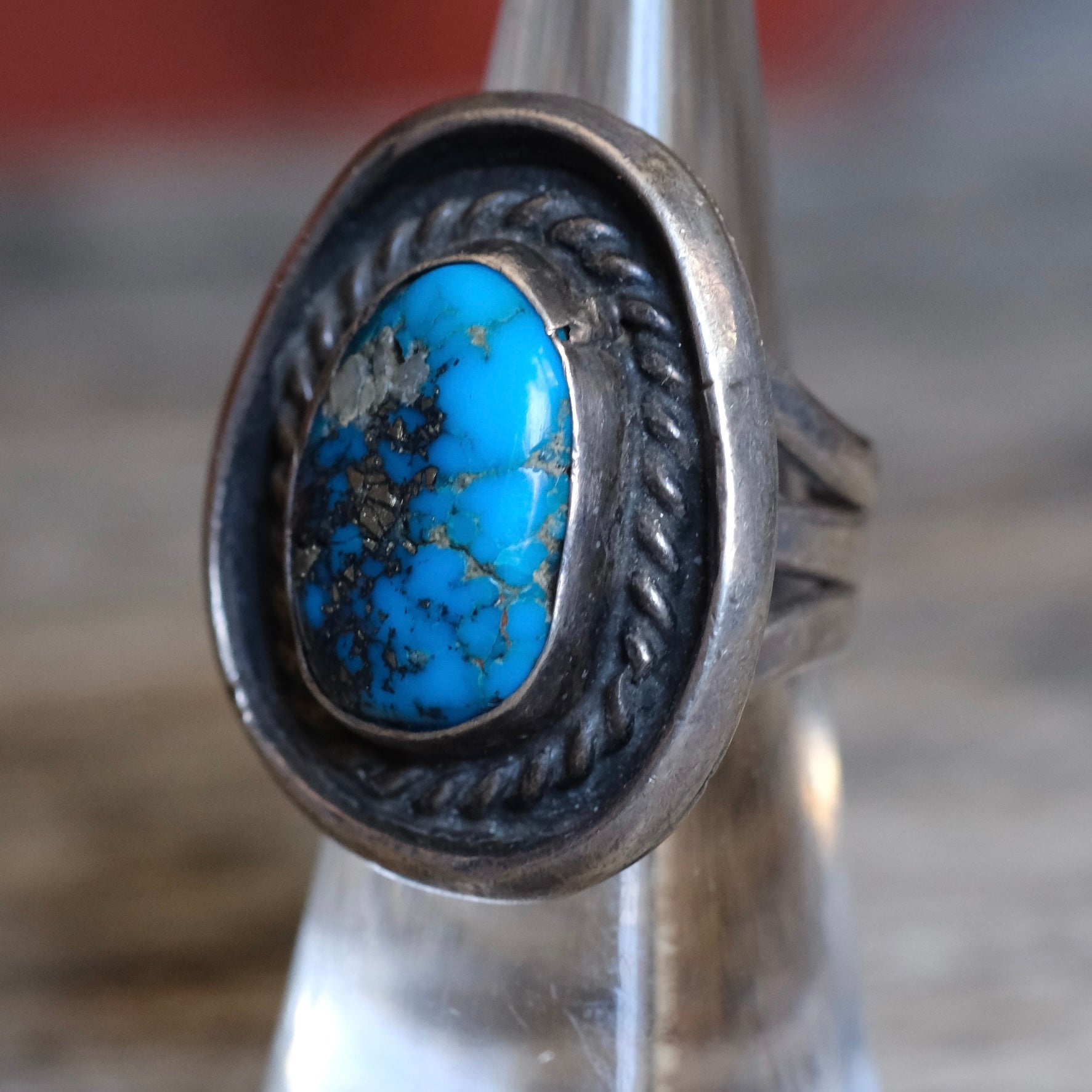 Vintage Sterling Turquoise Roper Ring 6