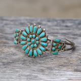 Vintage Sterling Turquoise Cluster Cuff Bracelet