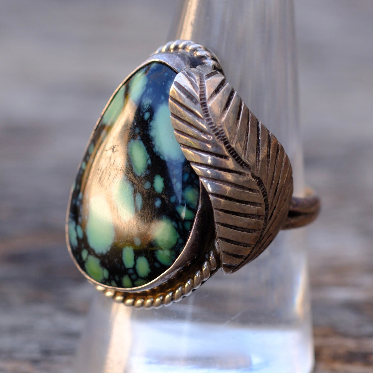Vintage Sterling Variscite Feather Ring 9