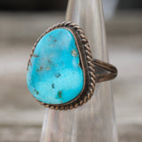 Vintage Sterling Turquoise Roper Ring 3.75