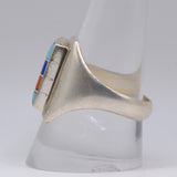 Vintage Sterling Multistone Inlay Panel Ring 10.75