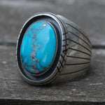 Vintage Sterling Turquoise Ribbed Band Ring 9.25