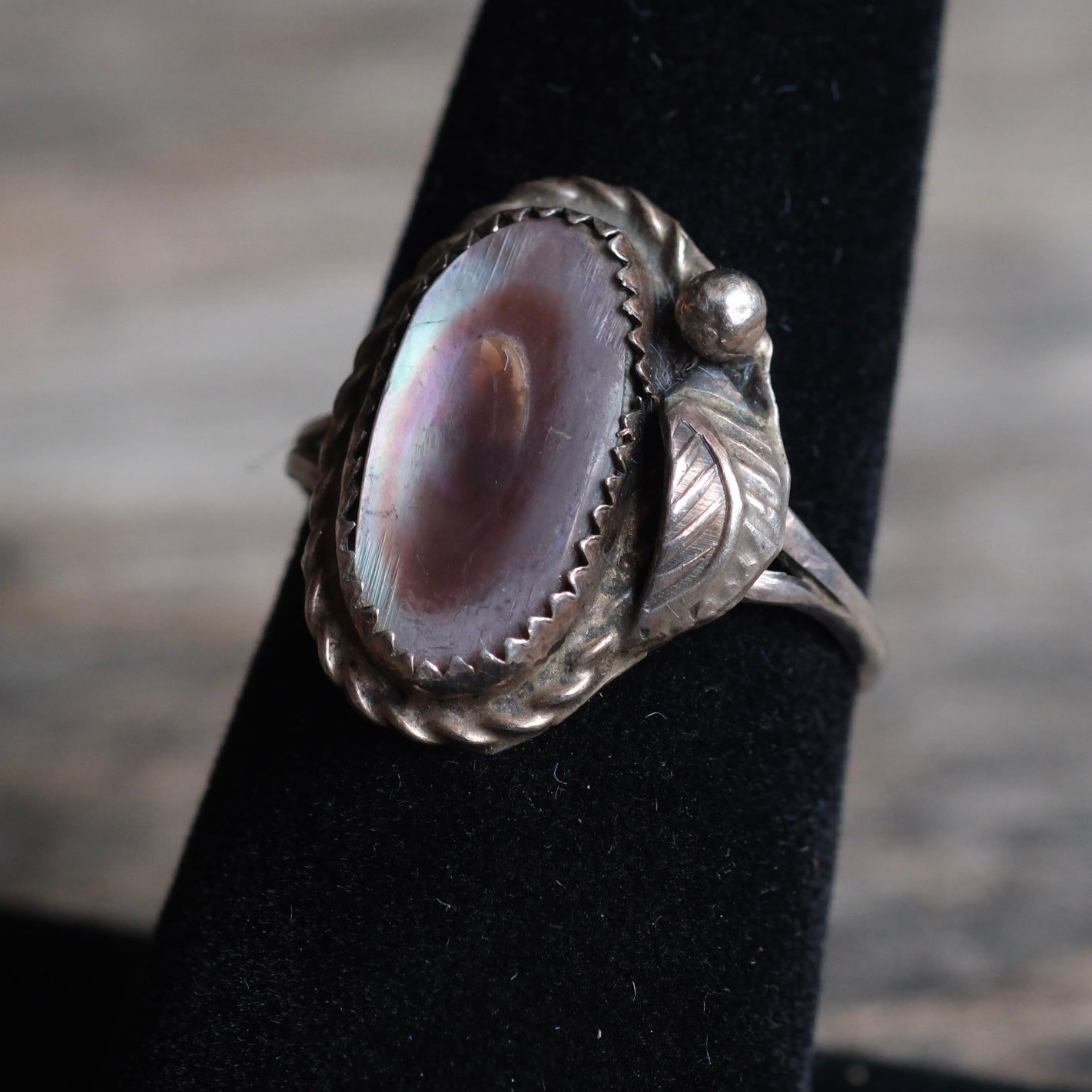 Vintage Sterling Mother Of Pearl Feather Ring 7.25