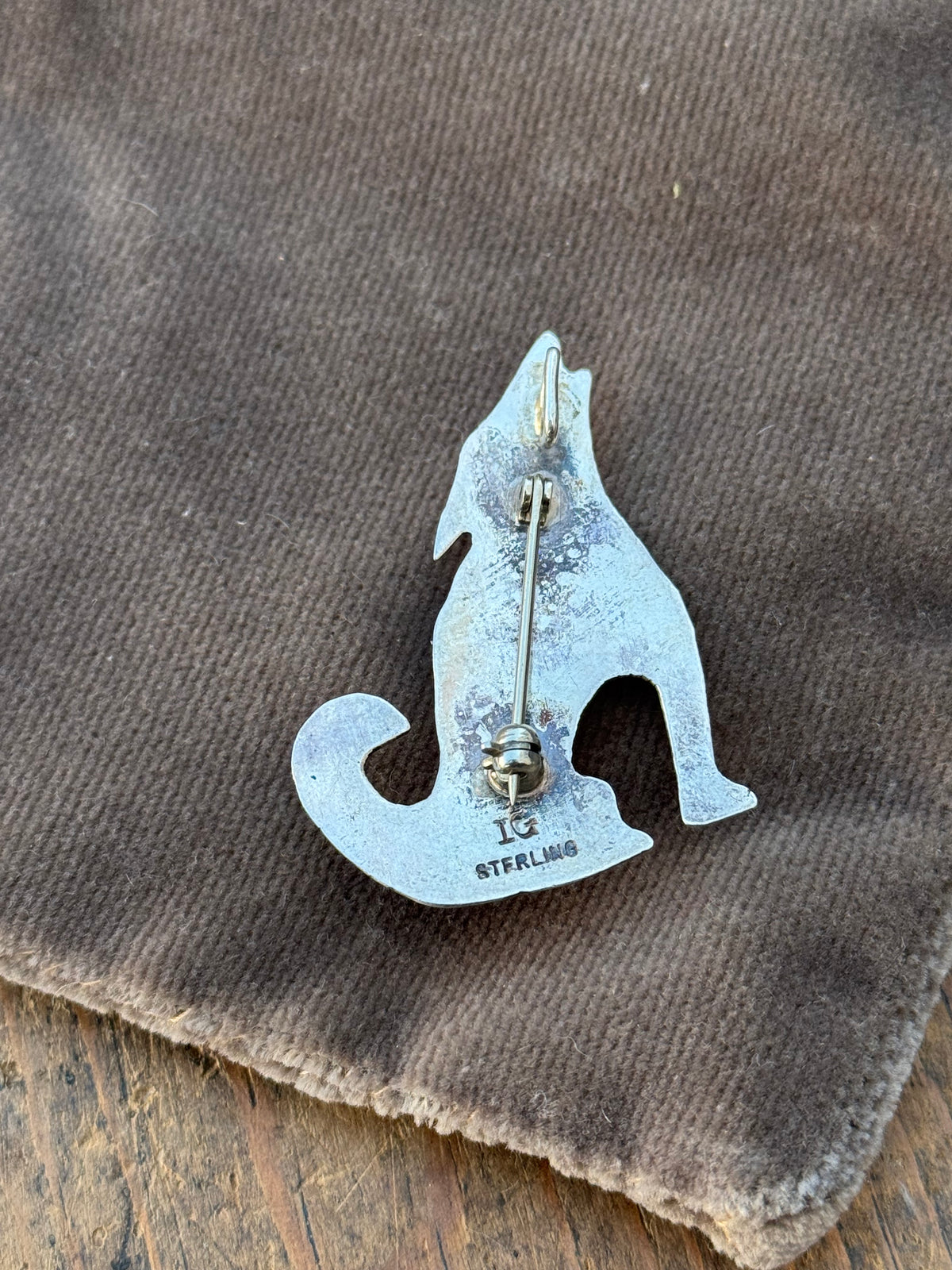 Vintage Sterling Silver Turquoise Coyote Pin Pendant