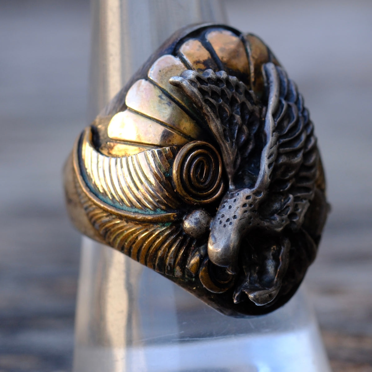 Vintage Sterling and Copper Eagle Ring 9.5