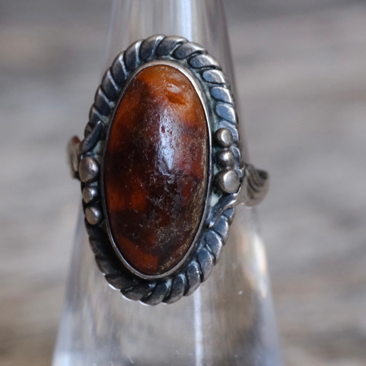 Vintage Sterling Red Resin Ring 5