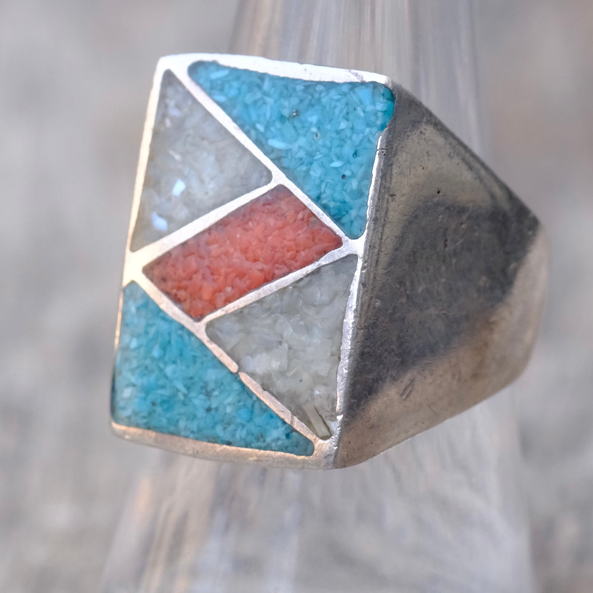 Vintage Sterling Multistone Inlay Ring 8