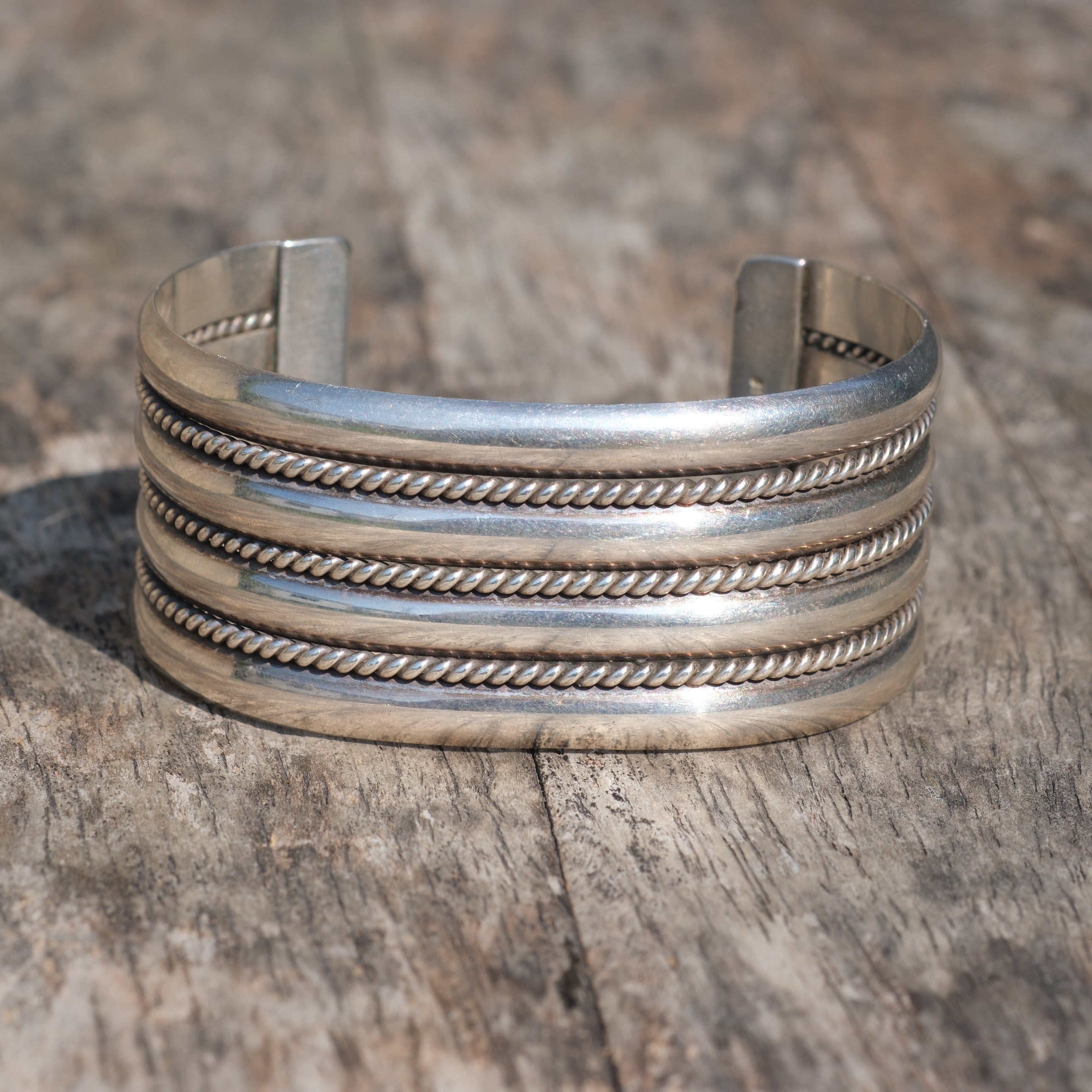Vintage Sterling Silver Wide Roped Cuff