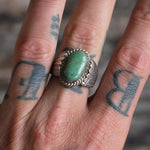 Vintage Sterling Turquoise Ribbed Band Ring 10