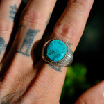 Vintage Sterling Turquoise Ribbed Band Ring 11