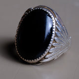 Vintage Sterling Onyx Ribbed Band Ring 10.25