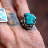 Vintage Sterling Turquoise Roper Ring 7.75