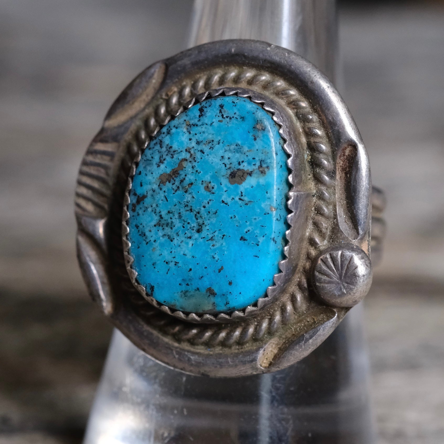 Vintage Sterling Turquoise Roper Ring 8.75