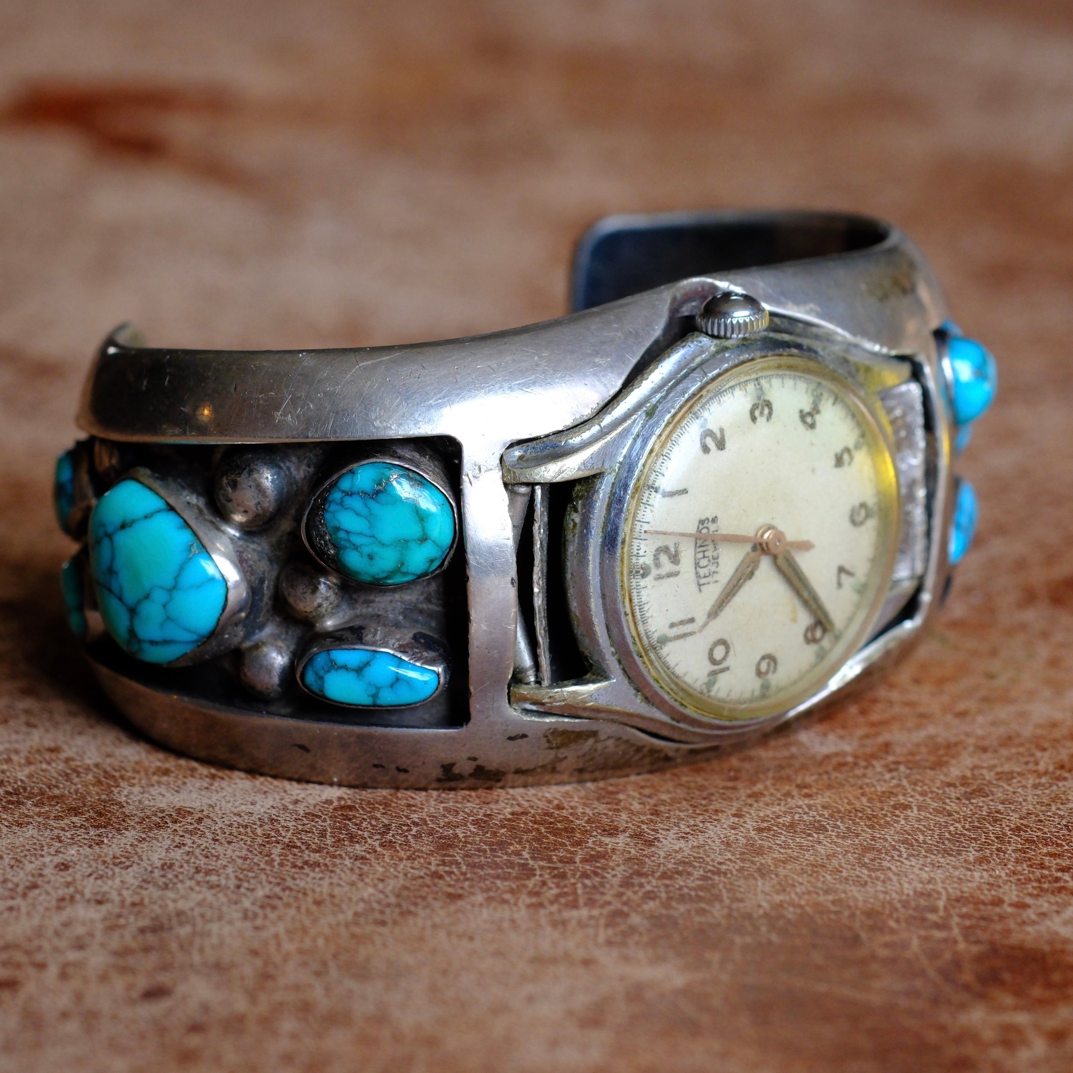 Vintage Sterling Turquoise Watch Cuff Bracelet
