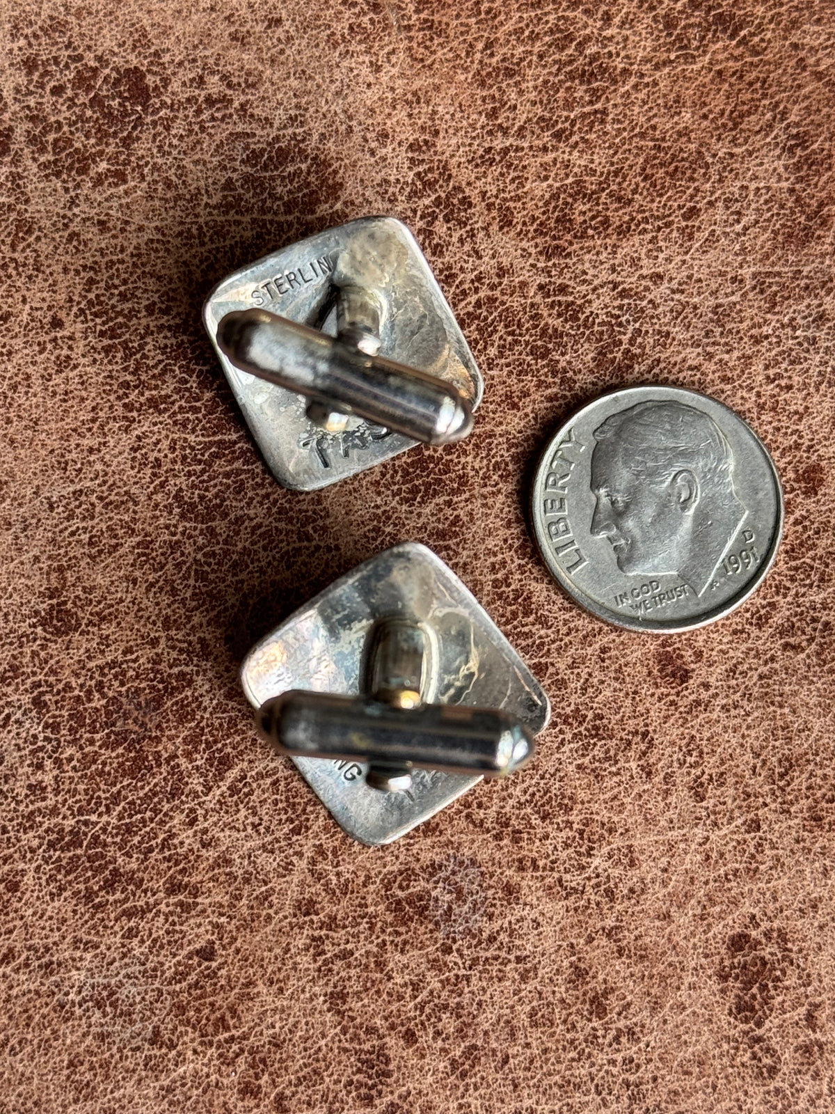 Vintage Sterling Silver Stamped Onyx Square Cufflinks