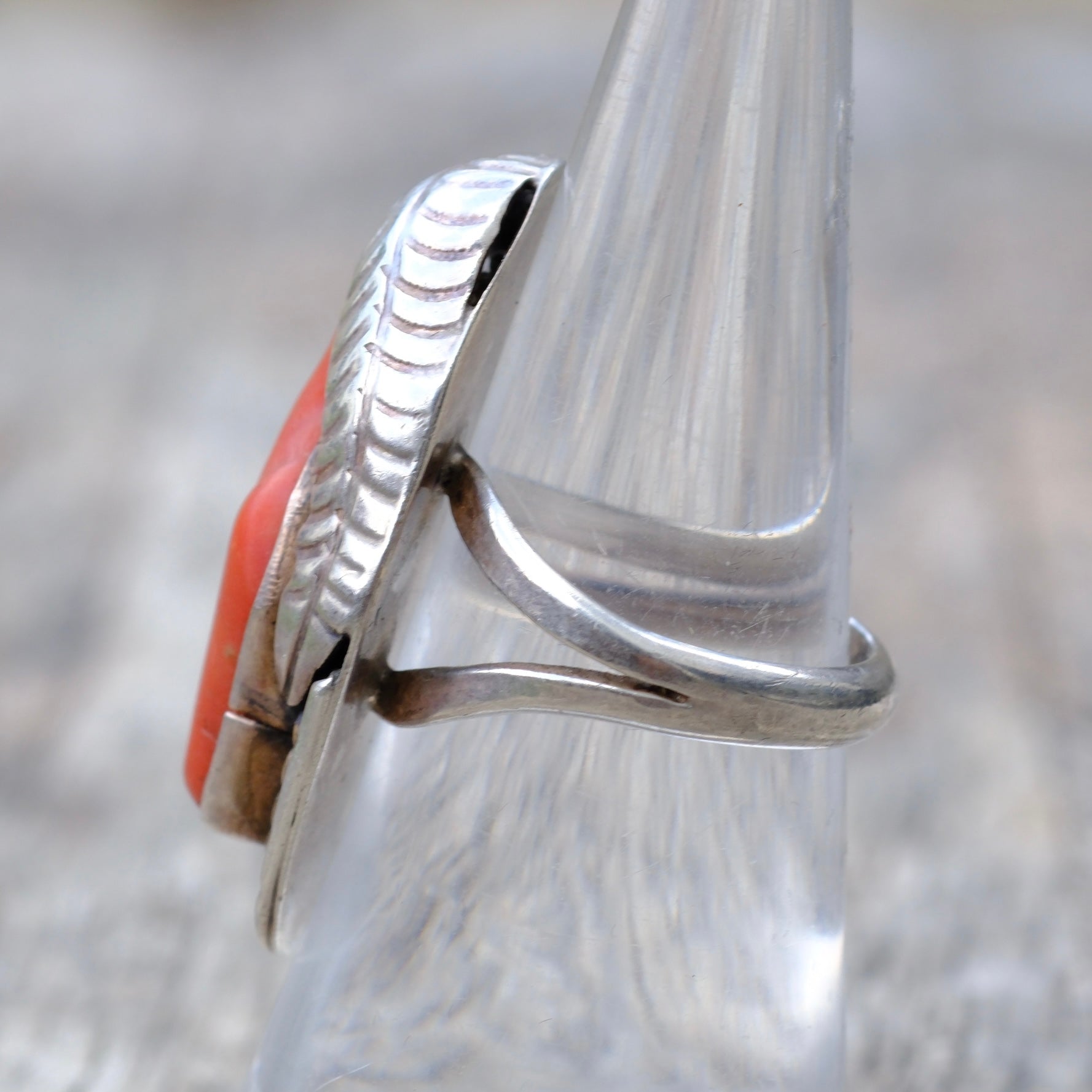 Vintage Sterling Silver Chunky Coral Leaf Ring 6.75