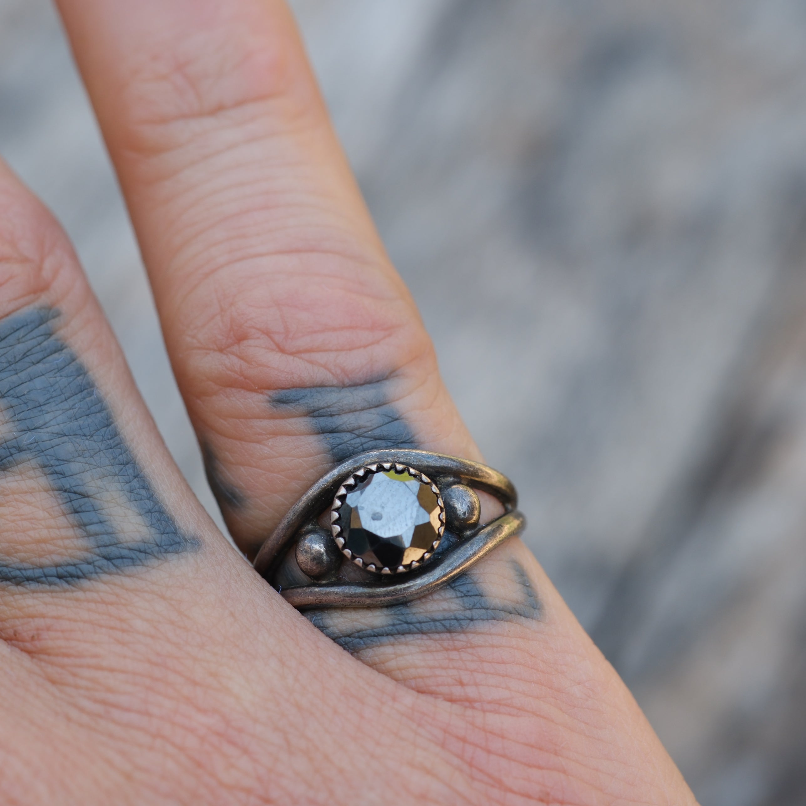 Vintage Sterling Hematite Ring 6.25
