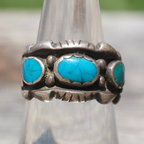 Vintage Sterling 3-Stone Turquoise Ring 6.5