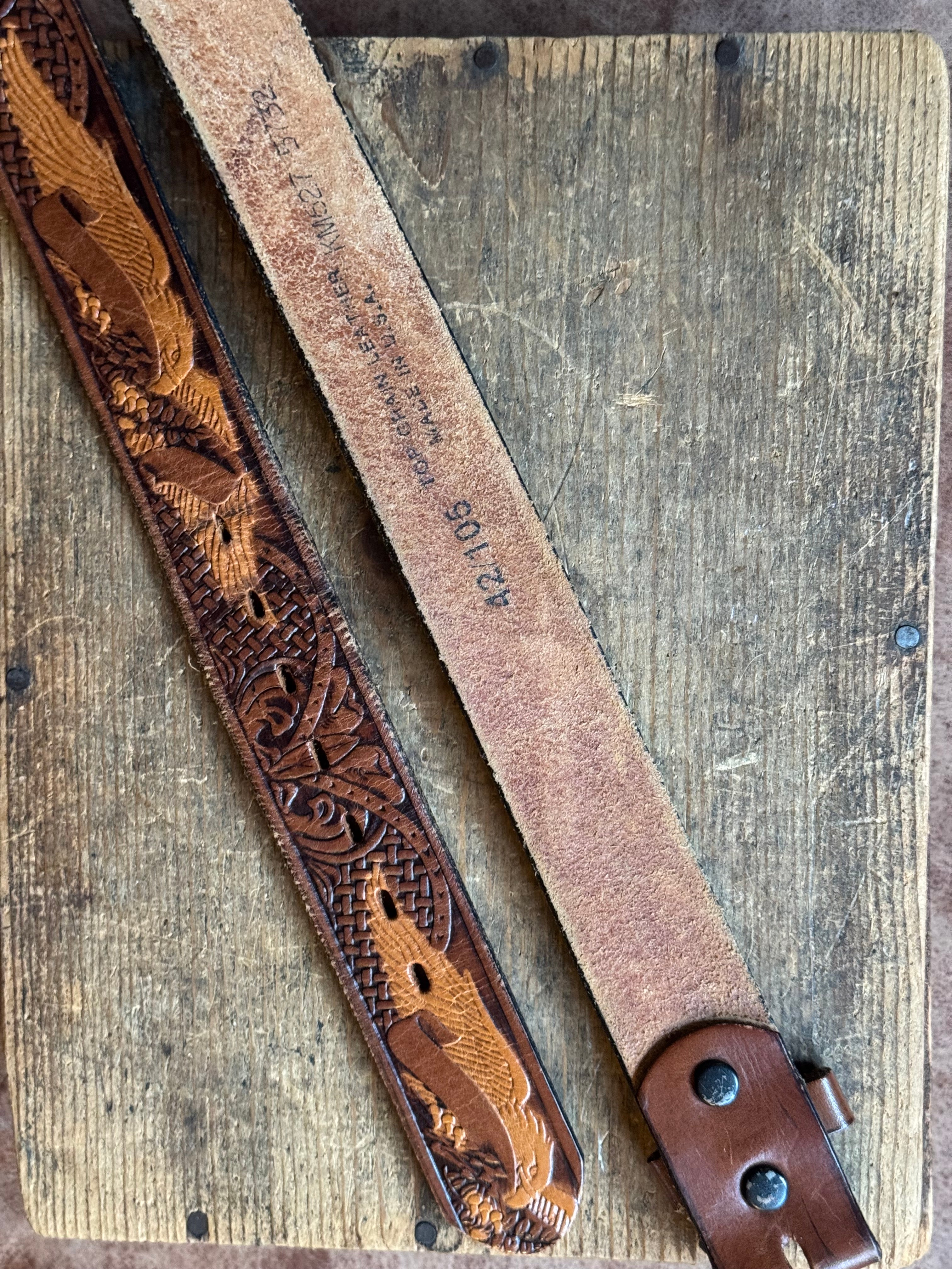 Vintage Eagle Tooled Leather Belt