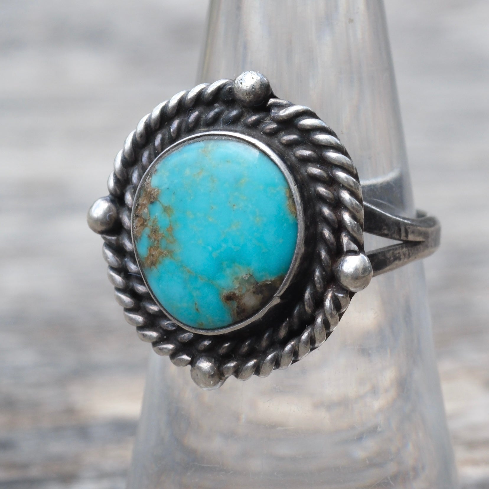 Vintage Sterling Turquoise Roper Ring 6.75