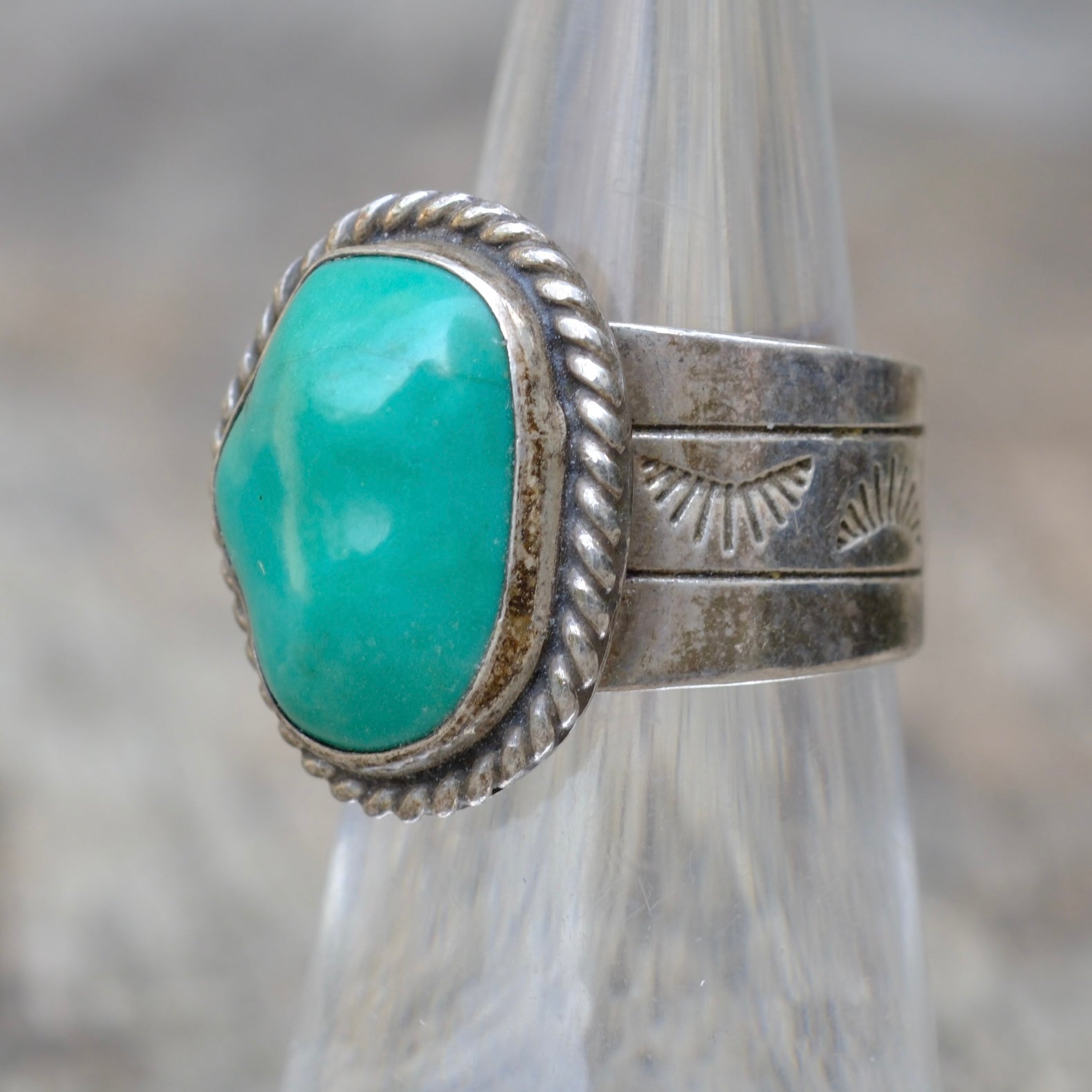 Vintage Sterling Turquoise Stamped Band Ring 6