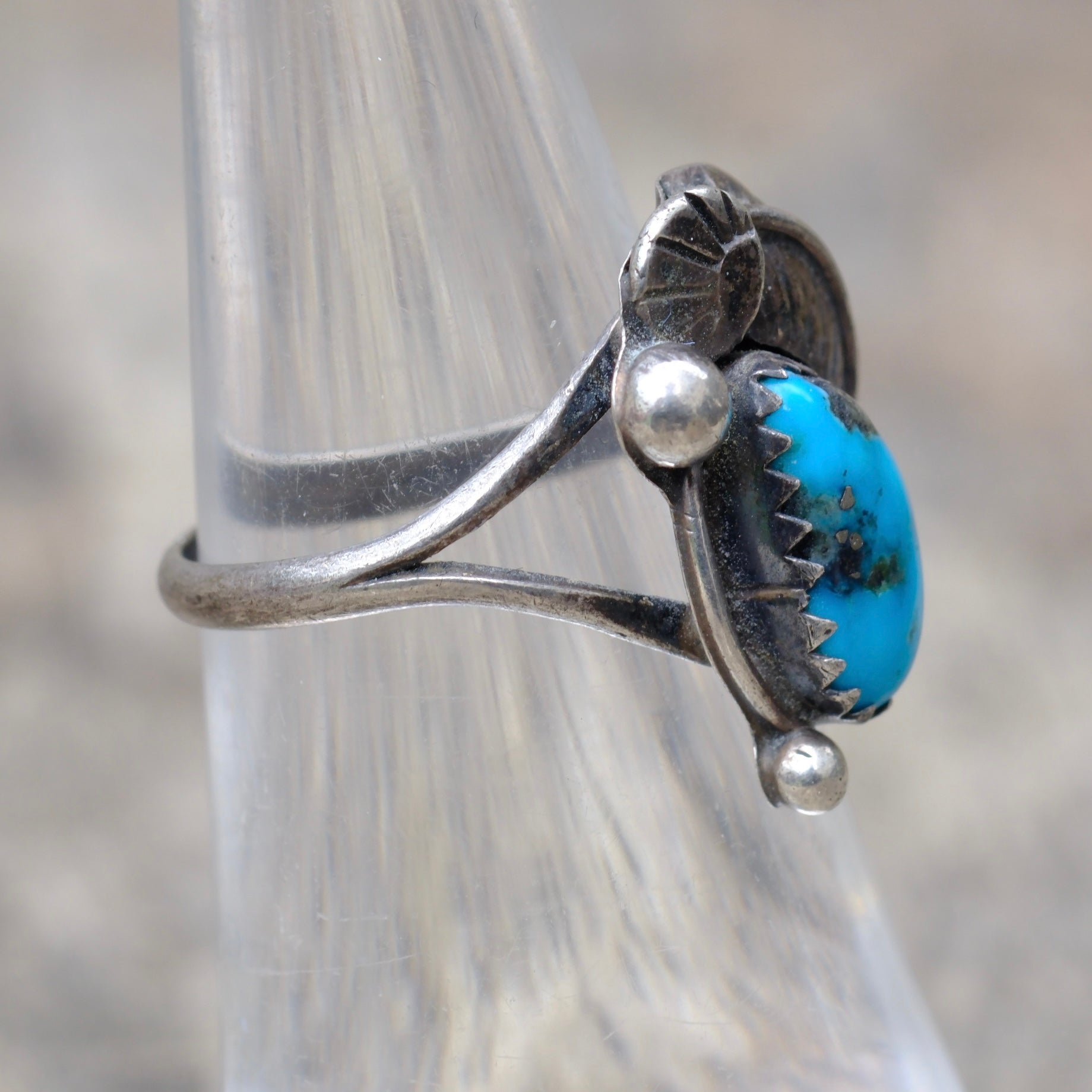 Vintage Sterling turquoise Feather Ring 5.25