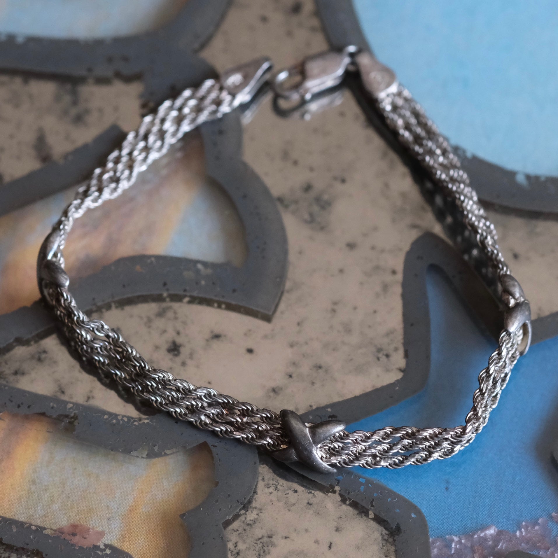 Vintage Sterling Silver Braided X Bracelet 7.5"