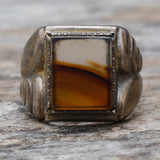 Vintage Sterling Agate Signet Ring 4.75