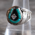 Vintage Sterling Turquoise CZ  Lucky Horseshoe Ring 9.75