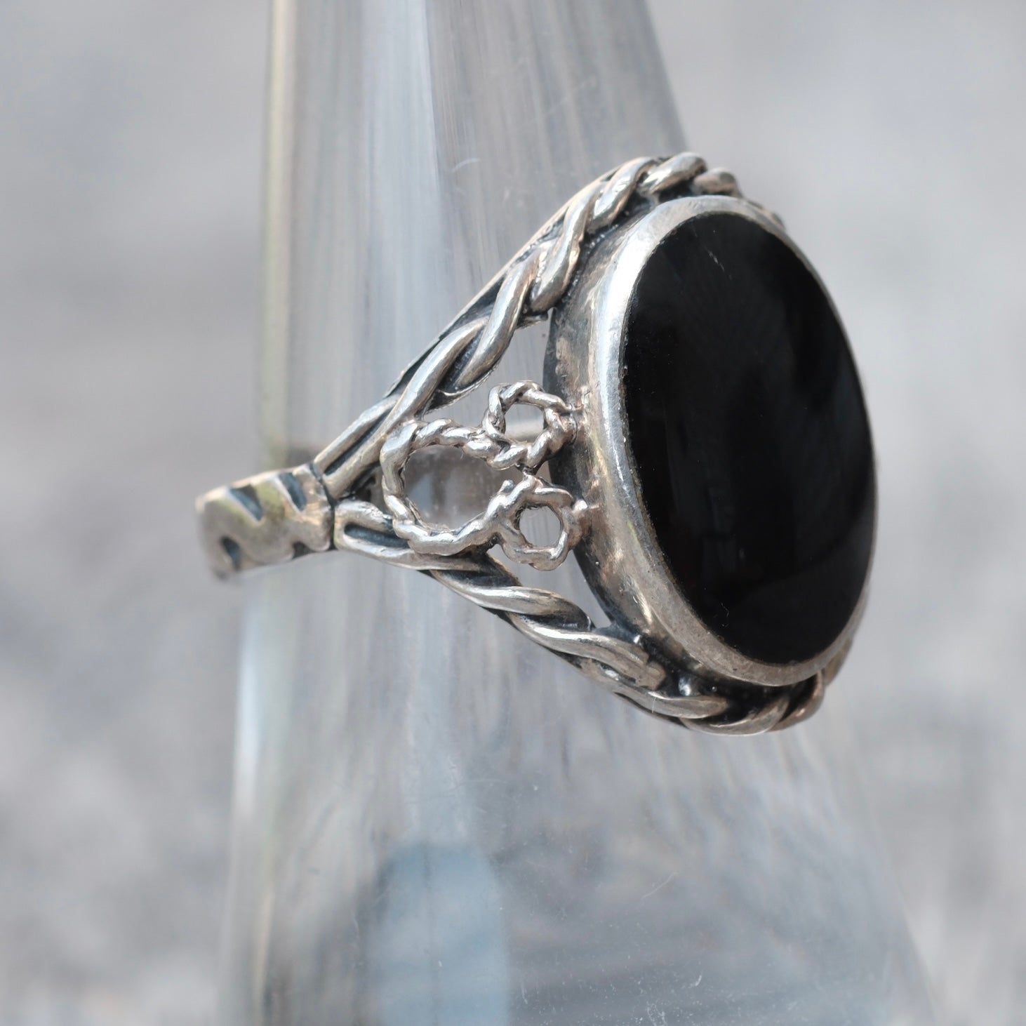 Vintage Sterling Onyx Ring 7.5