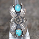 Vintage Sterling 2-Stone Turquoise Blossom Ring 6.75