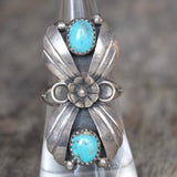 Vintage Sterling 2-Stone Turquoise Blossom Ring 6.75