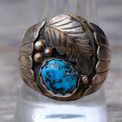 Vintage Sterling Turquoise Turquoise Feather Ring 10.75