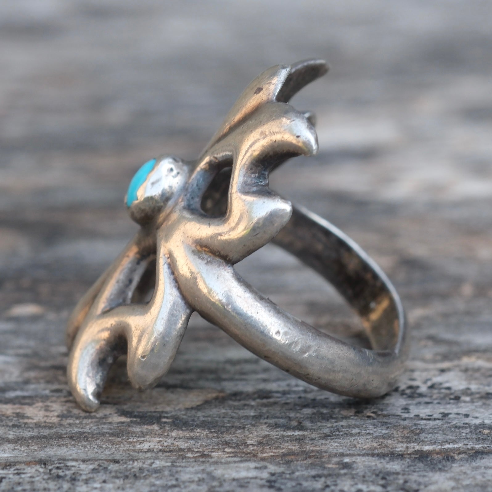 Vintage Sterling Turquoise Sandcast Ring 5.75
