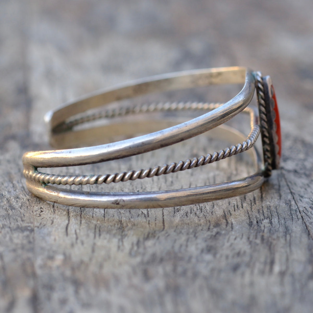 Vintage Sterling Coral Cuff Bracelet