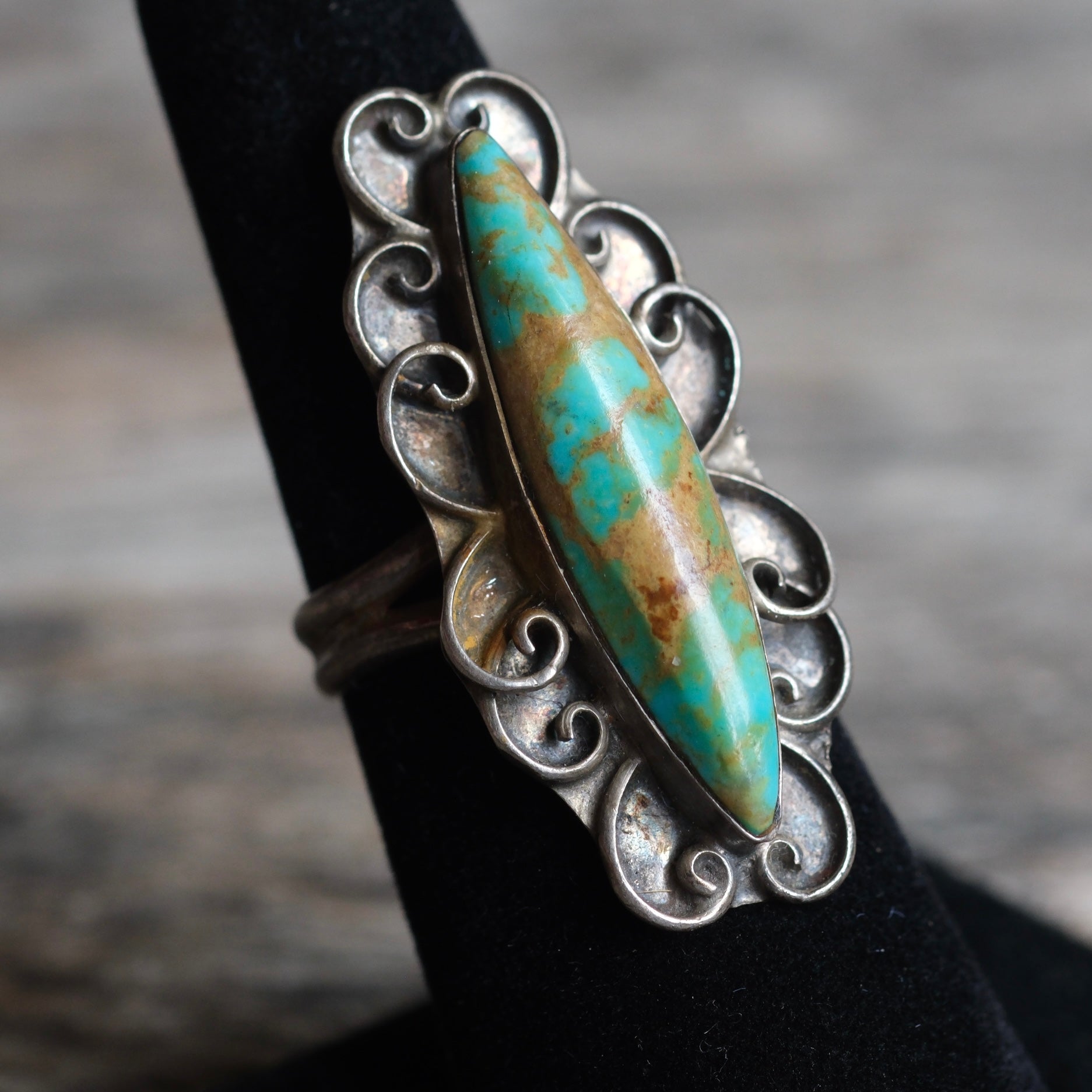 Vintage Sterling Turquoise Florette Ring 6