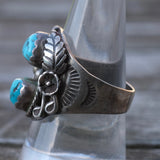 Vintage Sterling 2-Stone Turquoise Feather Ring 9.5