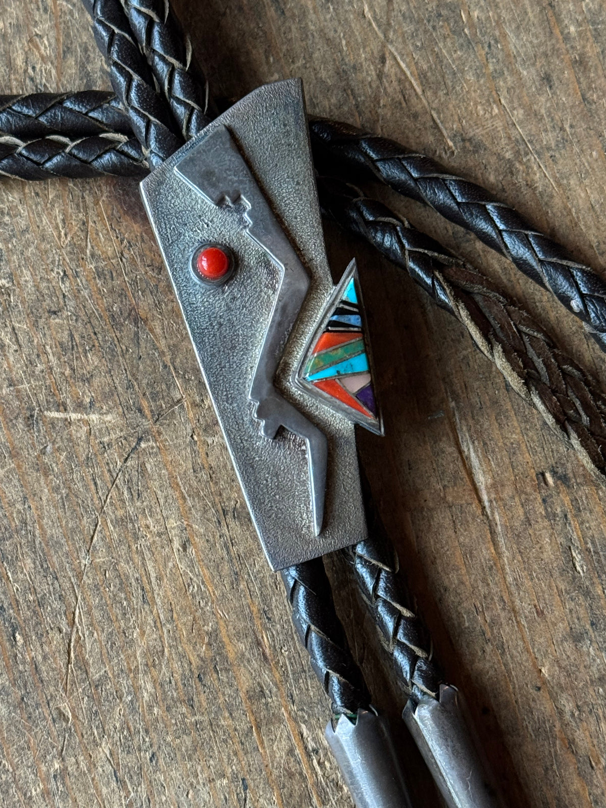 Vintage Sterling Silver Multistone Inlay Bolo