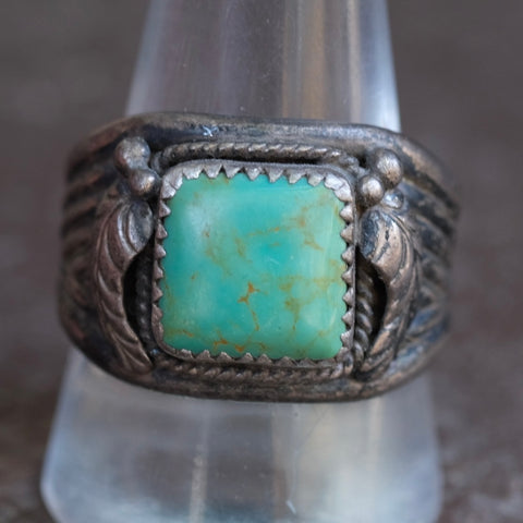 Vintage Sterling Turquoise Feather Ring 11.25
