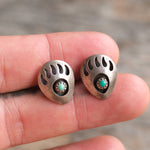 Vintage Sterling Turquoise Bear Paw Stud Earrings