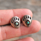 Vintage Sterling Turquoise Bear Paw Stud Earrings