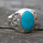 Vintage Sterling Turquoise Stamped Arrows Ring 10.5