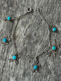 Vintage Sterling Silver Southwestern Turquoise Fetish Charm Bracelet