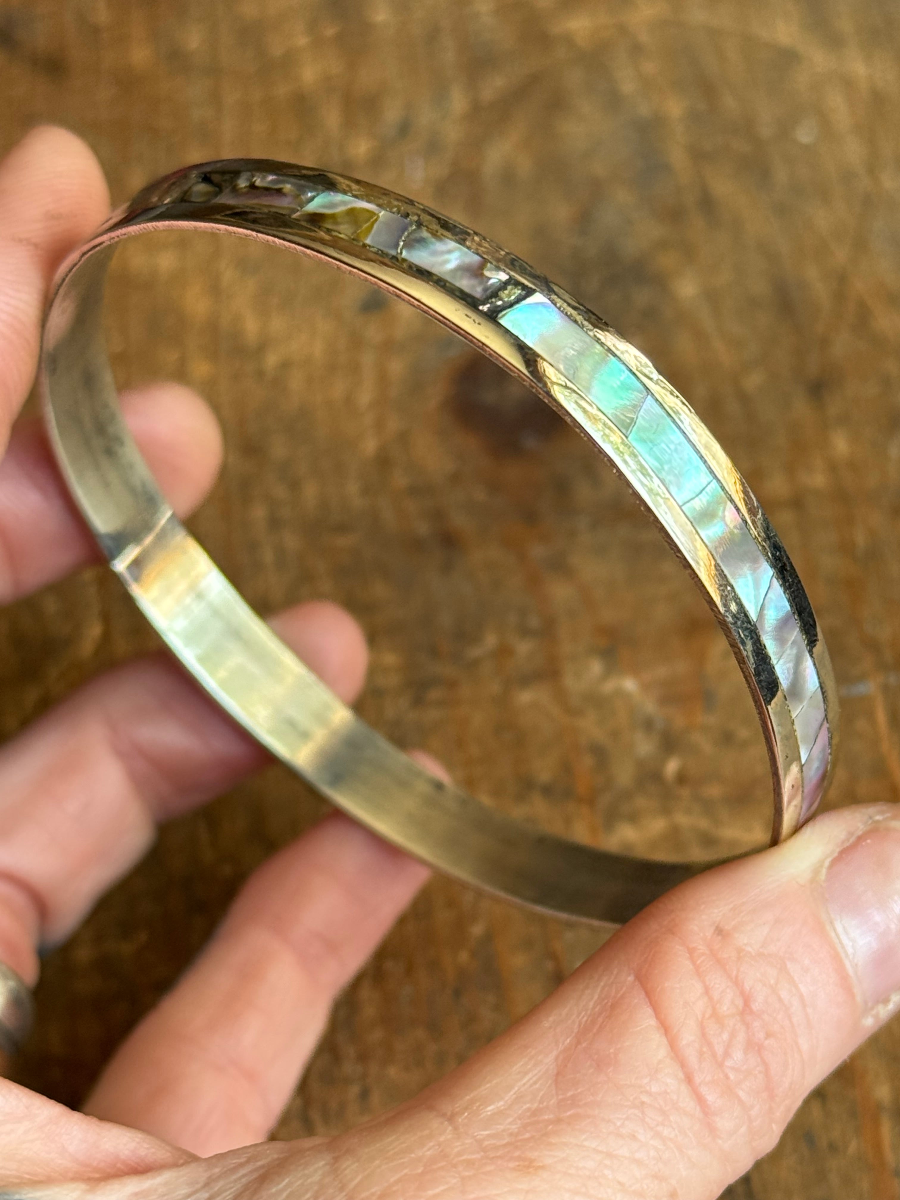 Vintage Sterling Silver Abalone Inlay Bangle