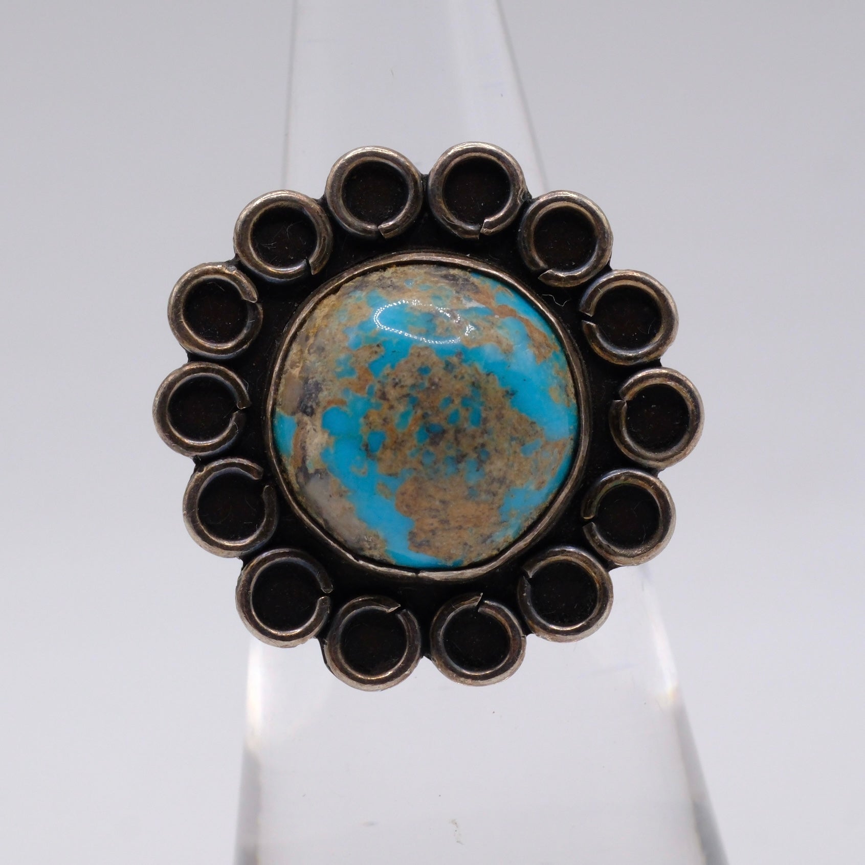 Vintage Sterling Turquoise Florette Ring 4.75