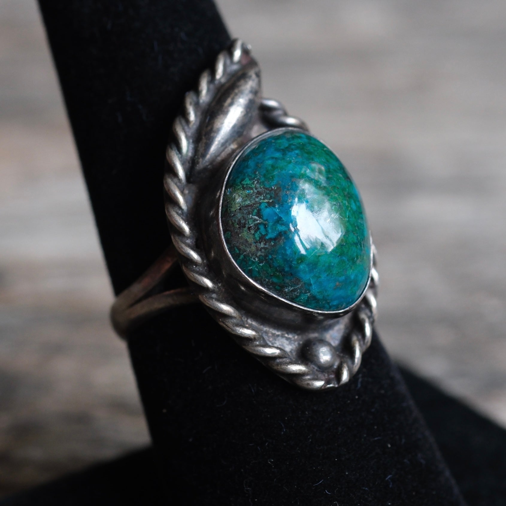 Vintage Sterling Chrysocolla Roper Ring 7.5