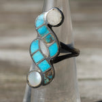 Vintage Sterling Turquoise and Mother Of Pearl Inlay Ring 5.25