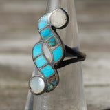 Vintage Sterling Turquoise and Mother Of Pearl Inlay Ring 5.25