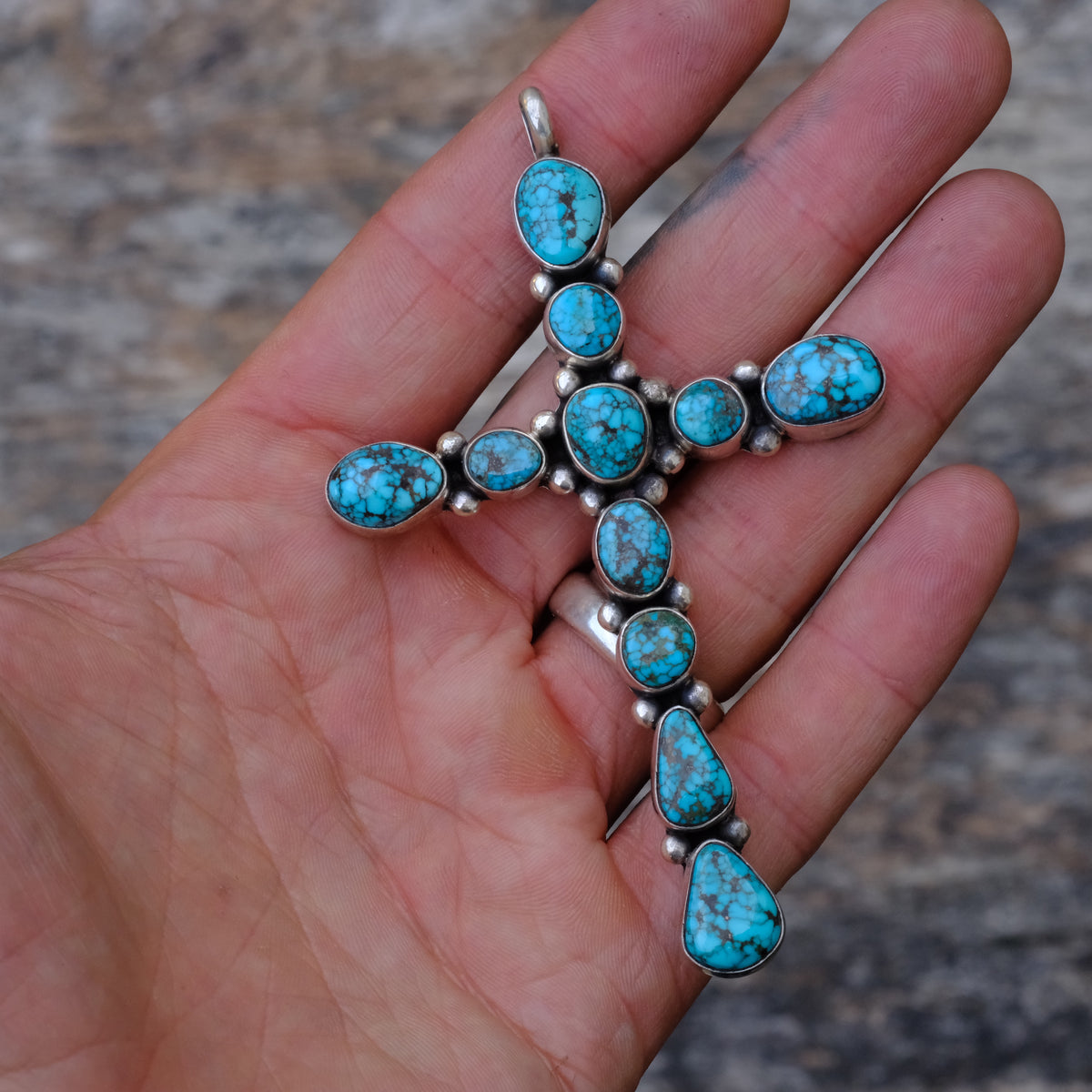 HUGE Vintage Sterling Kingman Turquoise Pendant